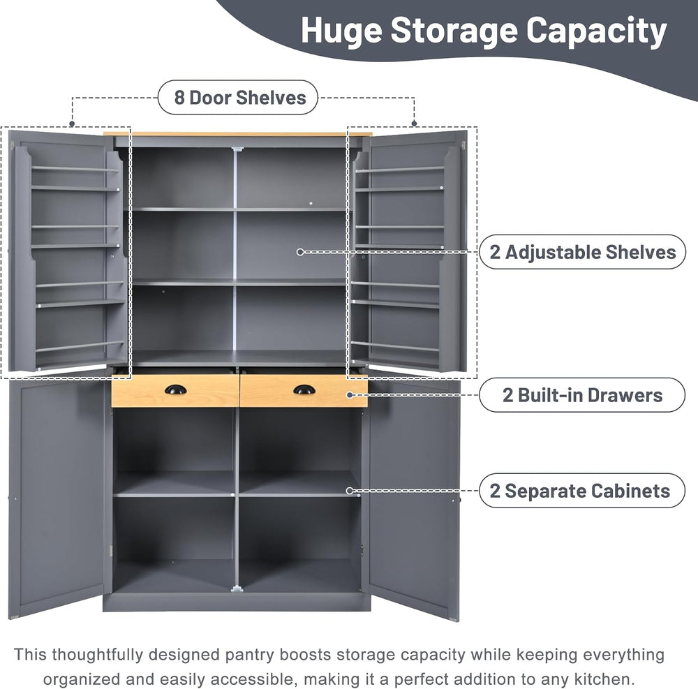 LUMISOL Kitchen Pantry Sideboard, 71.3” High Freestanding Large Cupboard Stor...