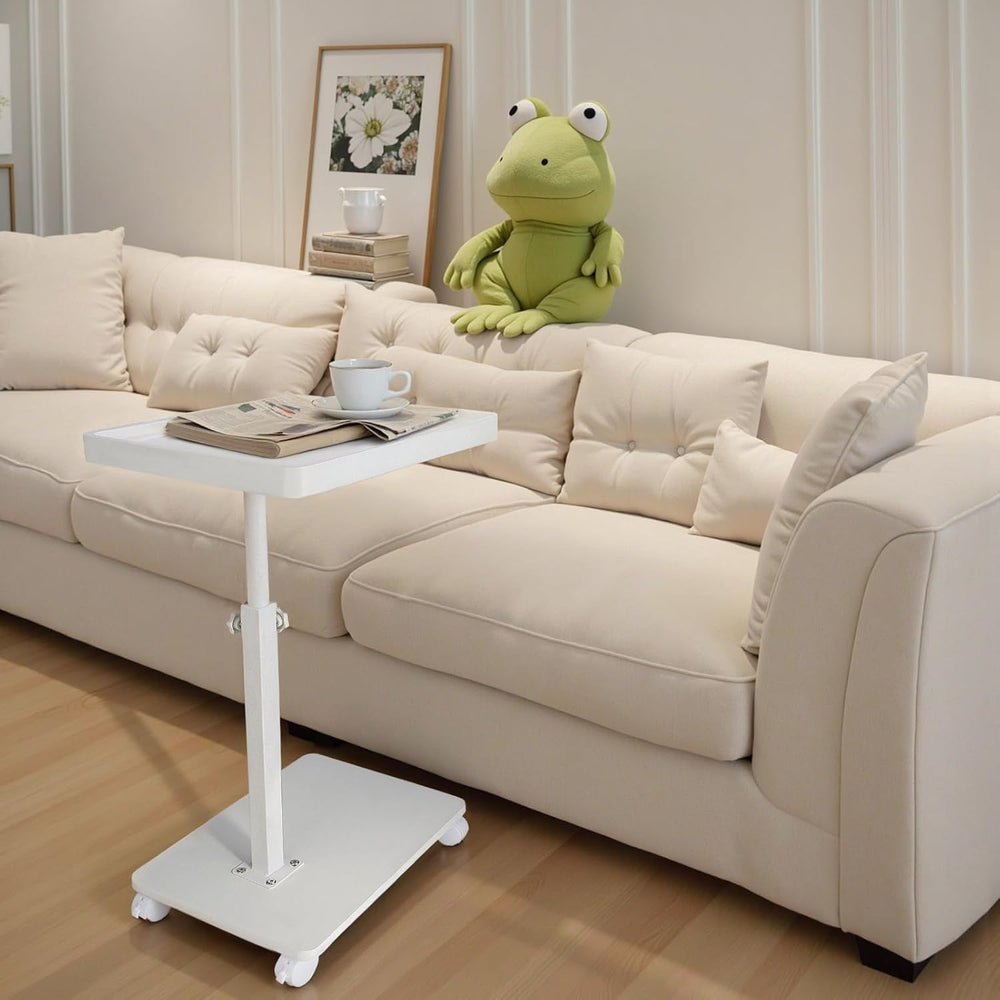 YYW Adjustable C-Shaped End Table with Removable Wheels & Convertible Bas...