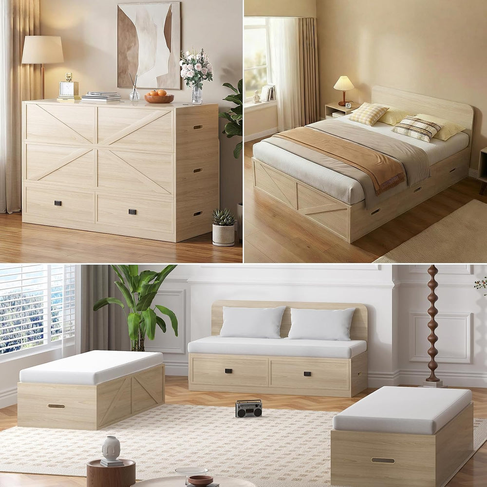 Mjkone Murphy Bed, Cabinet Beds Queen Size with Mattress Included, 3-in-1 Con...