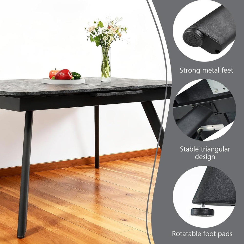 Extendable Dining Table 47-59 Inch - Space-Saving Slide-Out Design, Black Lav...
