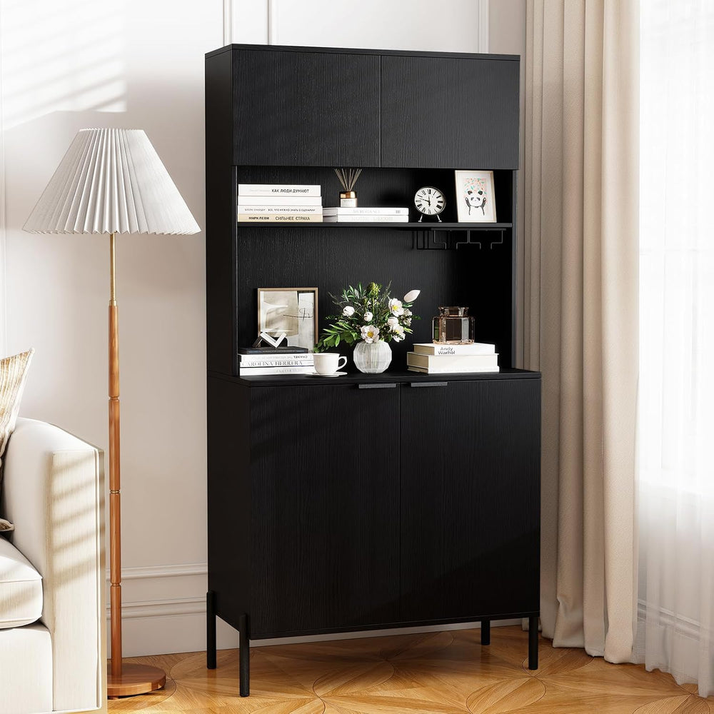 LOKO 64.5” Tall Kitchen Pantry Cabinet, Buffet Sideboard with Charging Statio...
