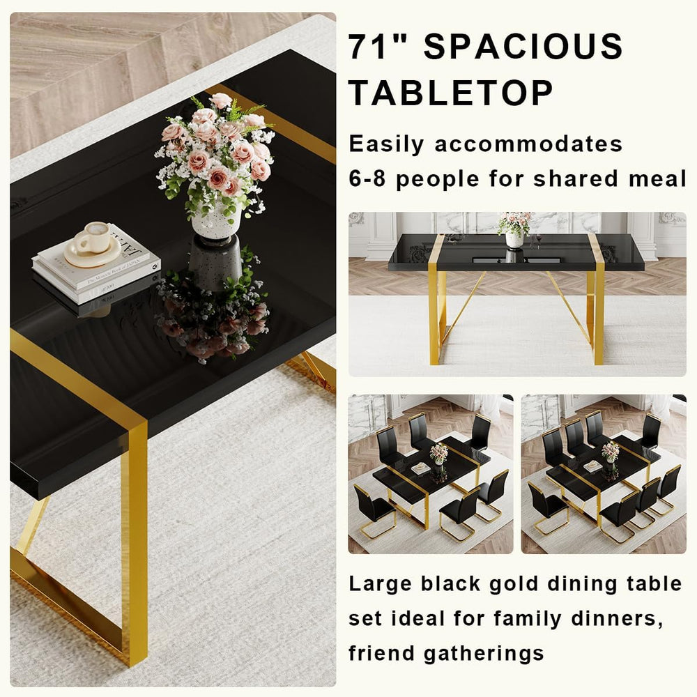 71" Modern Dining Table Set for 8, Black Dining Table Set for 8, Black W...