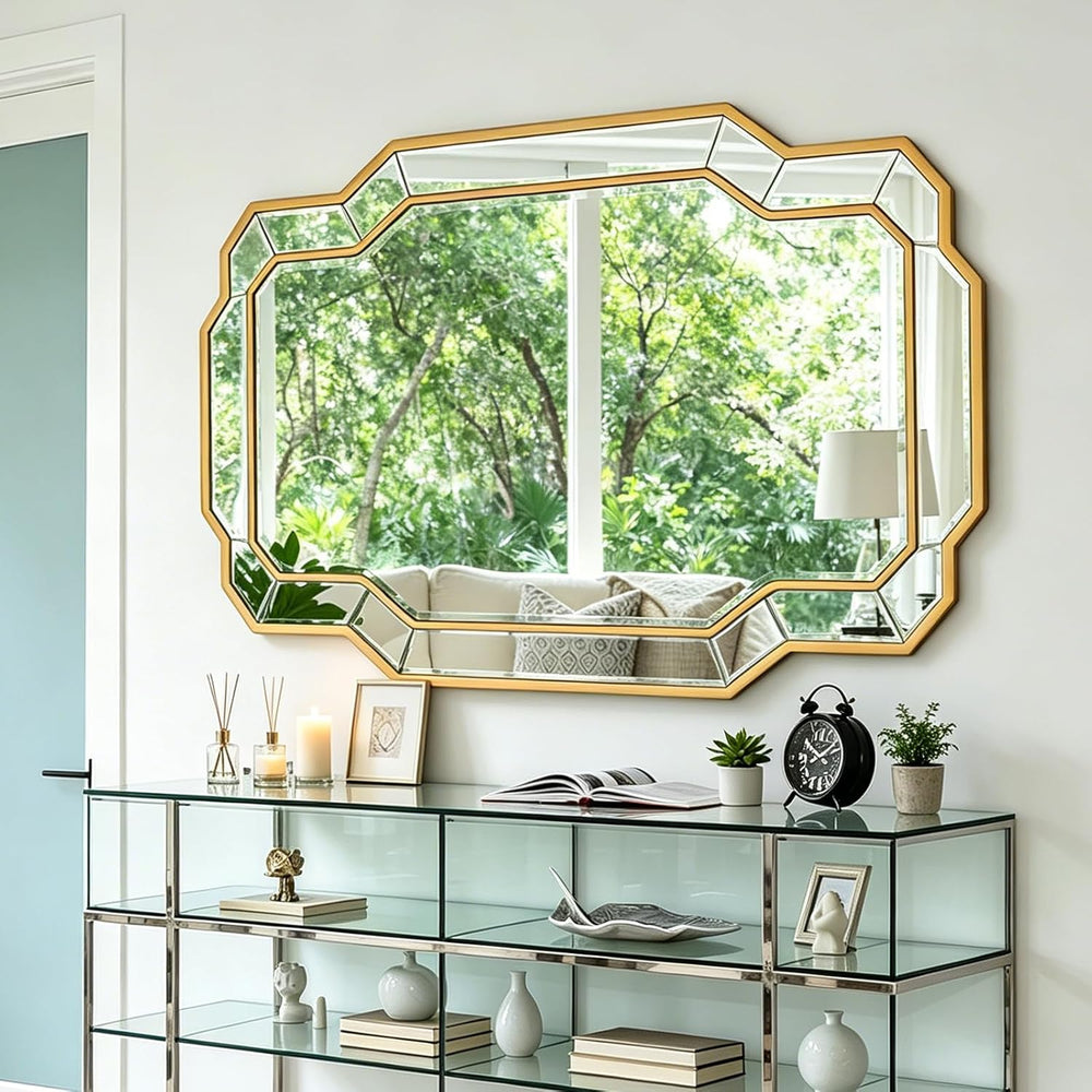 Large Living Room Mirrors, 47''x32'' Gold Bathroom Mirror for...