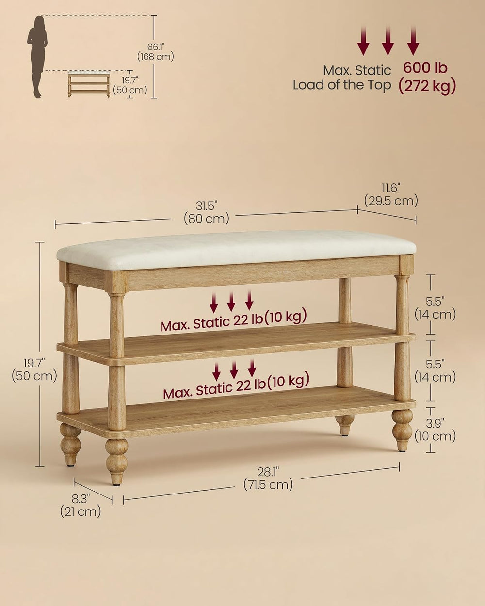 VASAGLE Mariel Collection - Shoe Bench, Wooden Entryway Bench with Padded Sea...
