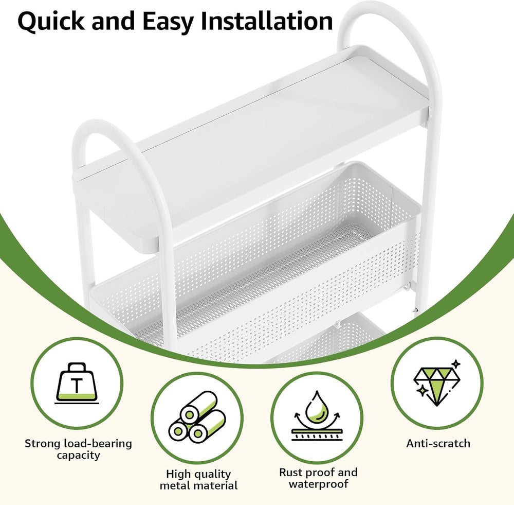 KINGRACK 5-Tier Slim Storage Cart with Pull Out Basket, Rolling Bathroom Orga...