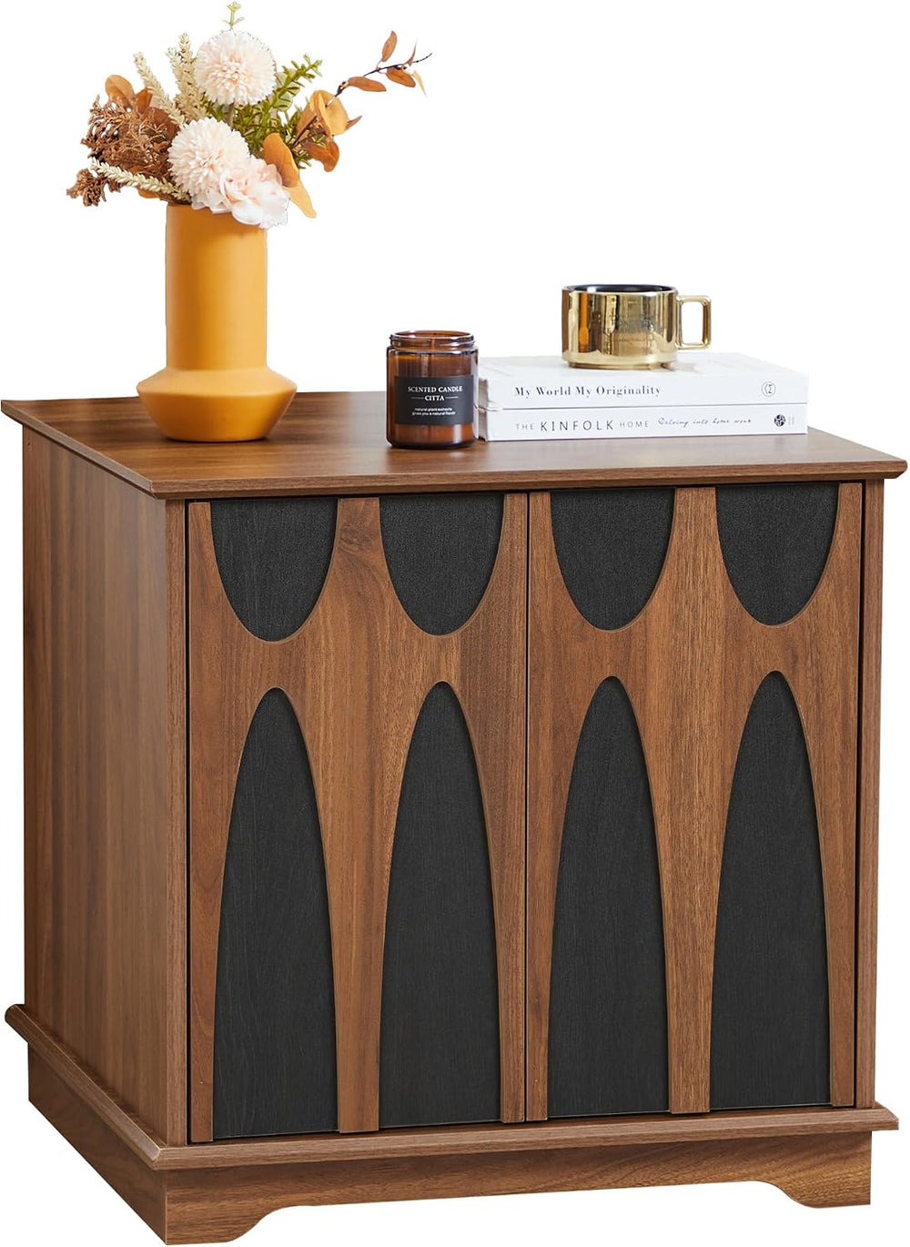 Bifins 24inch Large Square End Table with Storage,Mid Century Modern 2 Door S...