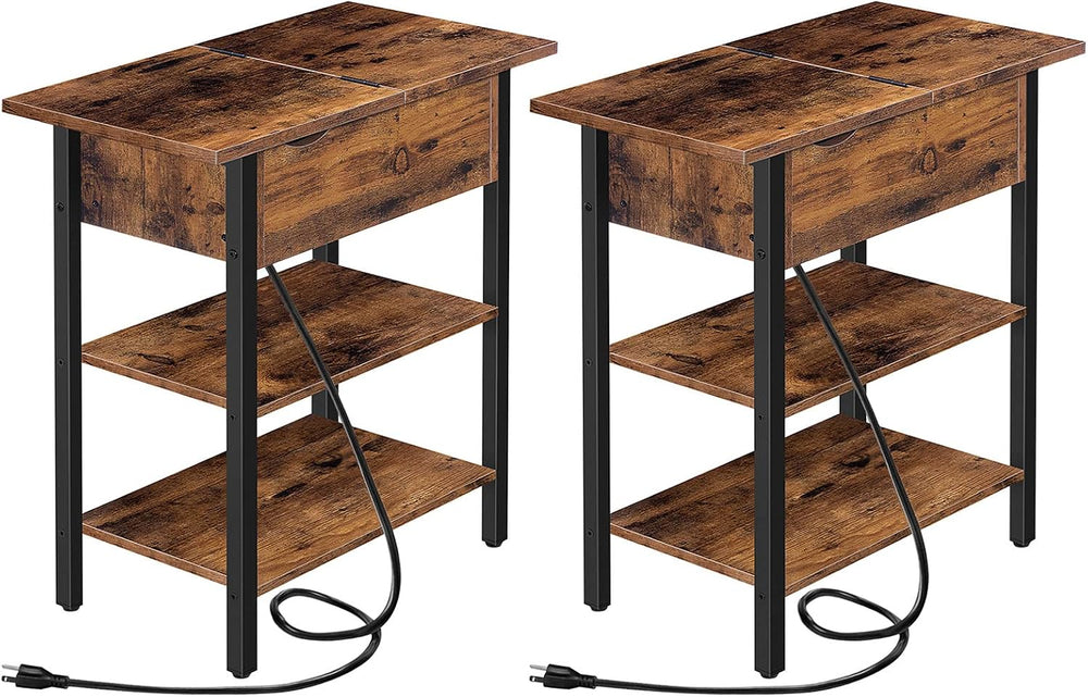 HOOBRO Set of 2 End Tables, Side Table with Charging Station, Flip Top Nights...