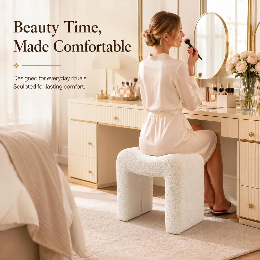 Wimarsbon Vanity Stool Chair, Modern Teddy Velvet Ottoman Footrest, Sofa Benc...