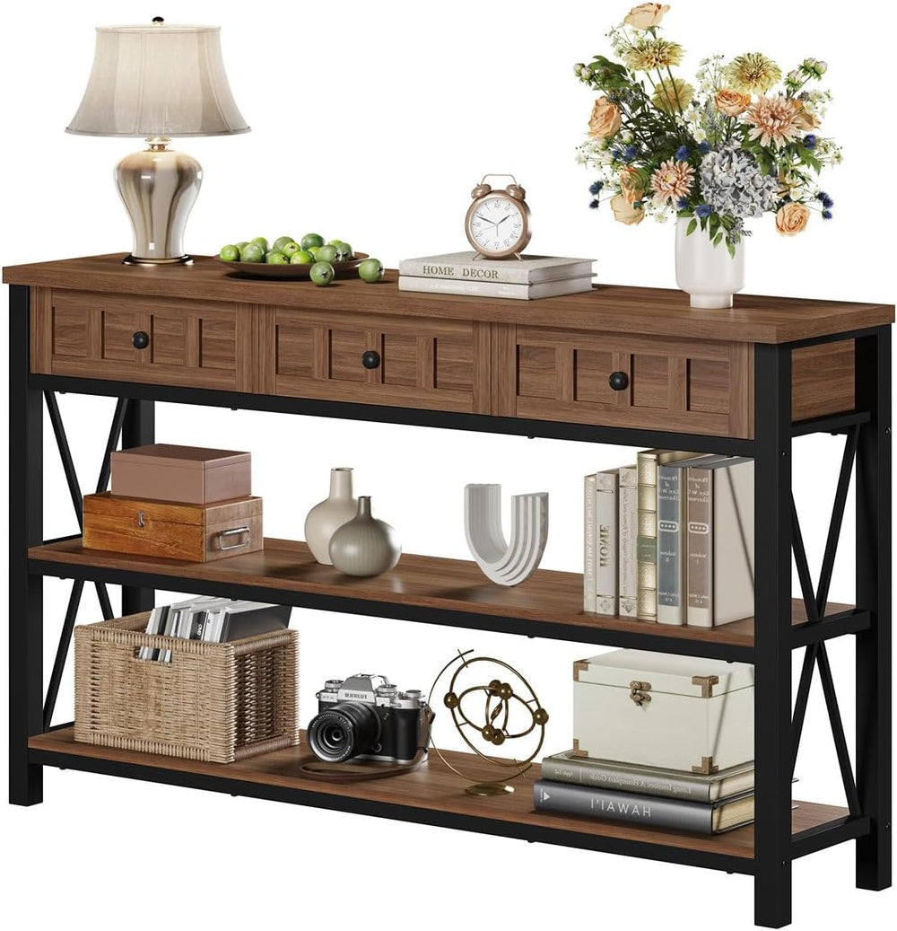 FATORRI Console Table for Entryway, Farmhouse Sofa Table with 3 Drawers for L...
