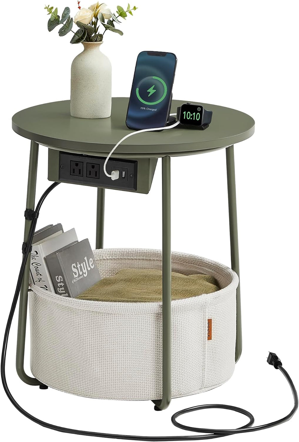 VASAGLE LILEA Collection - Side Table with Charging Station, Round End Table ...