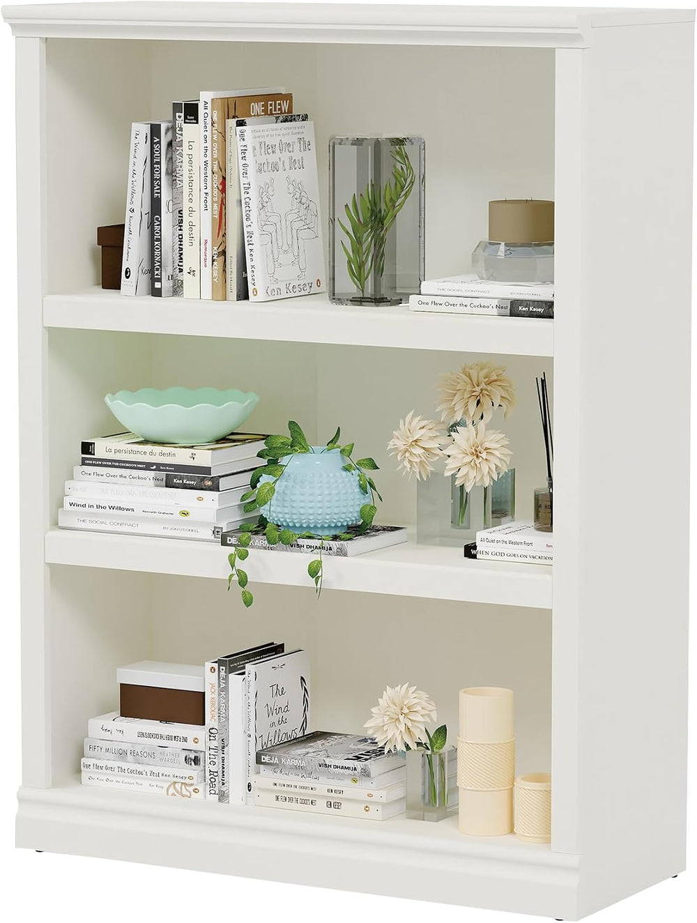 Bevfint 43 Inch Tall Bookcase, White 3-Tier Shelves Bookshelf Open Storage