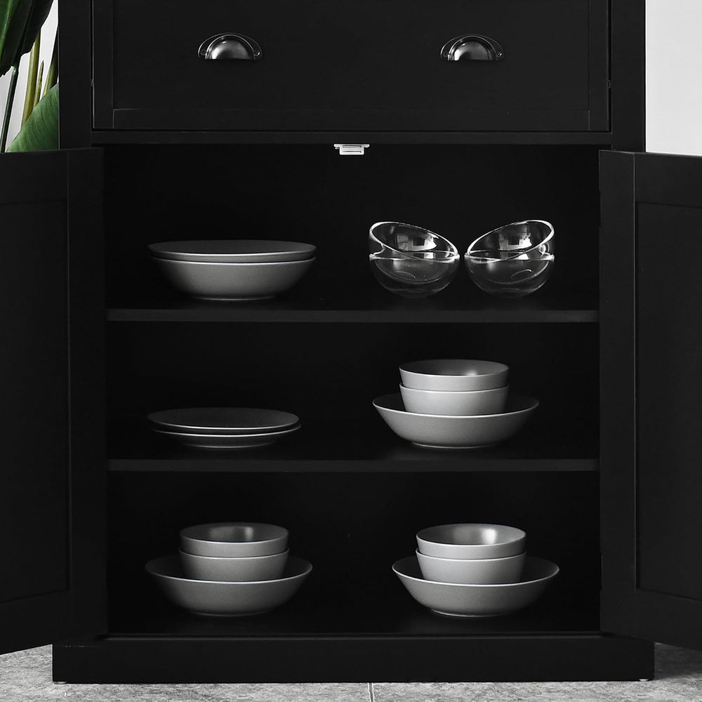 HOMCOM 72.5" Kitchen Pantry Cabinet Freestanding 4 Doors Black