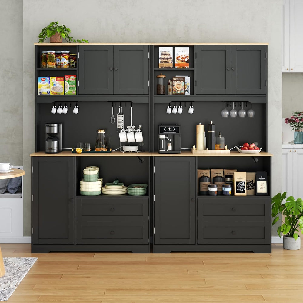 68"Tall Kitchen Pantry Storage Cabinet with Charging Station, Door &...