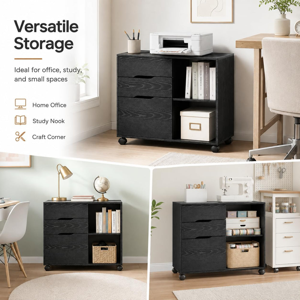 Simple Deluxe 3 Drawer Rolling File Cabinet, Wood Printer Stand with Adjustab...