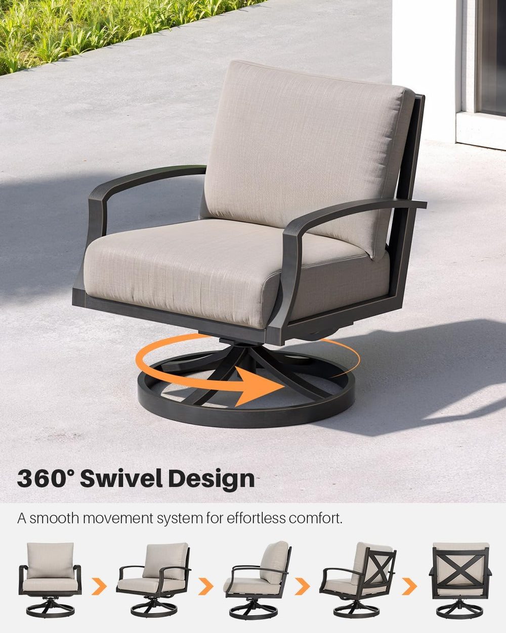 Patio Swivel Armchairs Set of 2, Never-Rust Aluminum Swivel Sofa Chairs with ...