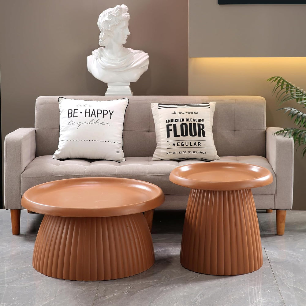 19.69" Round Light Terracotta MGO End Table for Indoors and Outdoors, Mi...