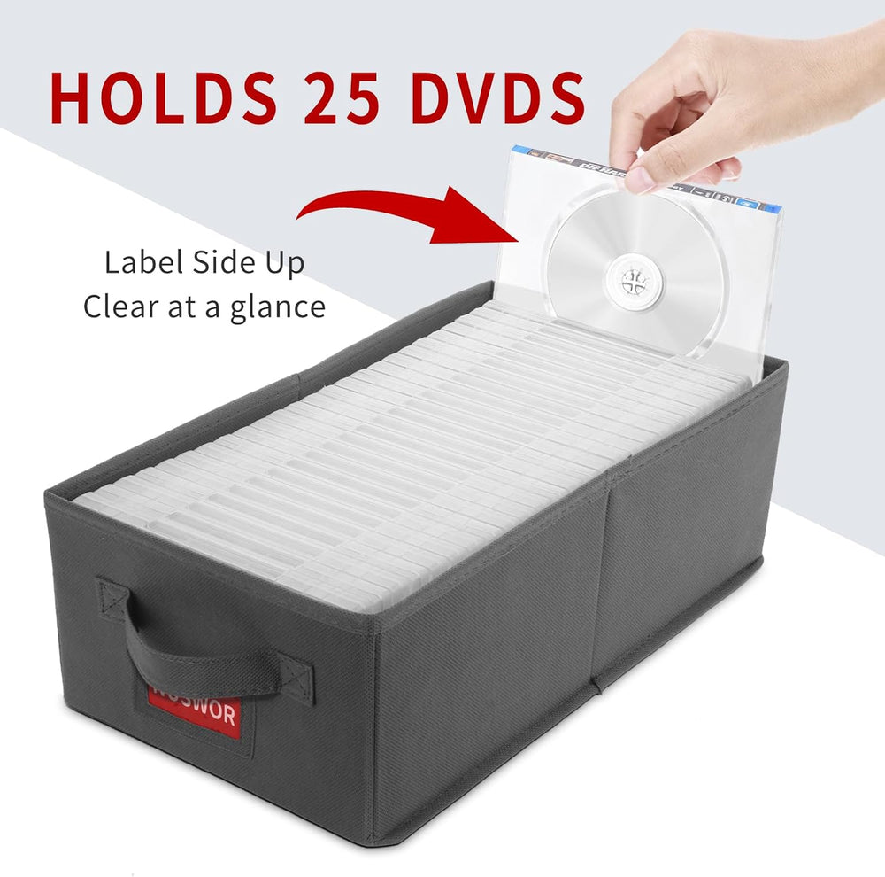 NUSWOR DVD Storage Box - DVD Storage Solutions 4Pack- Grey | Stackable DVD Ca...