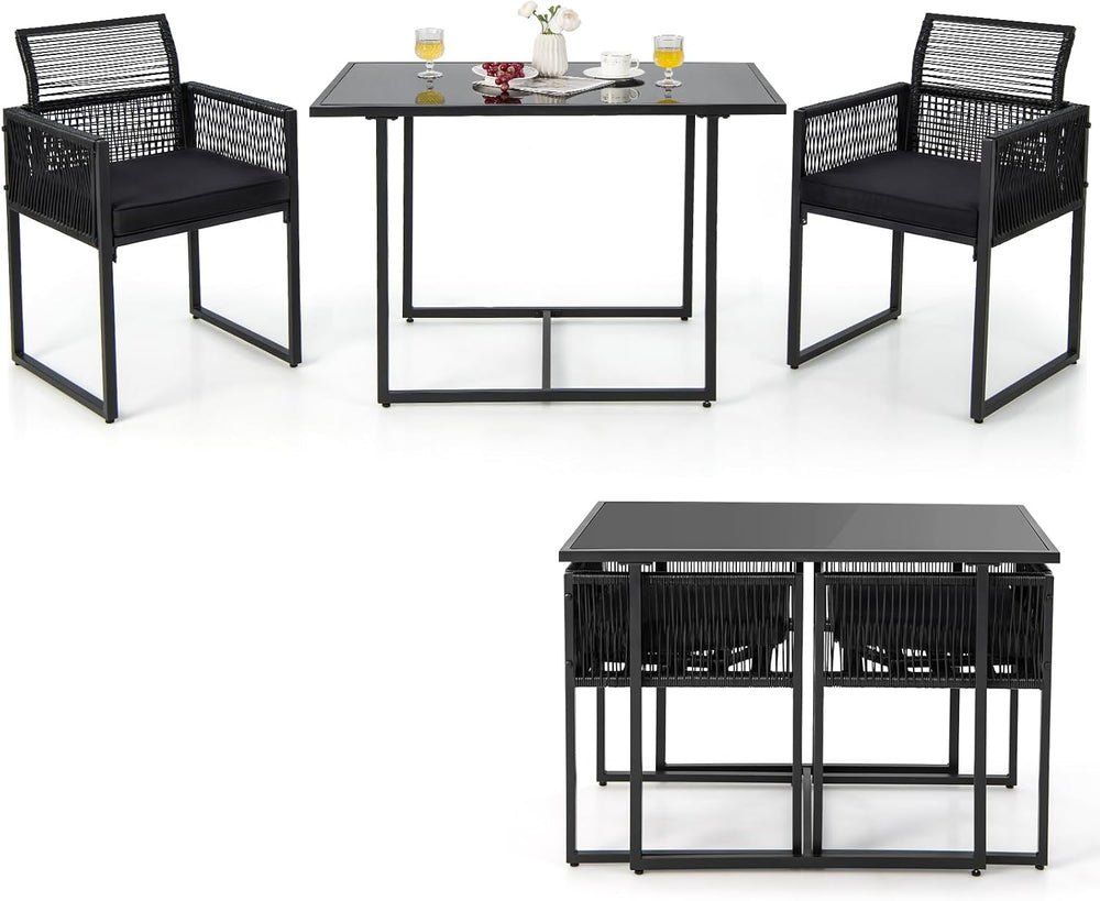 Tangkula 3 Pieces Outdoor Dining Set, PE Rattan Patio Furniture Set with Fold...