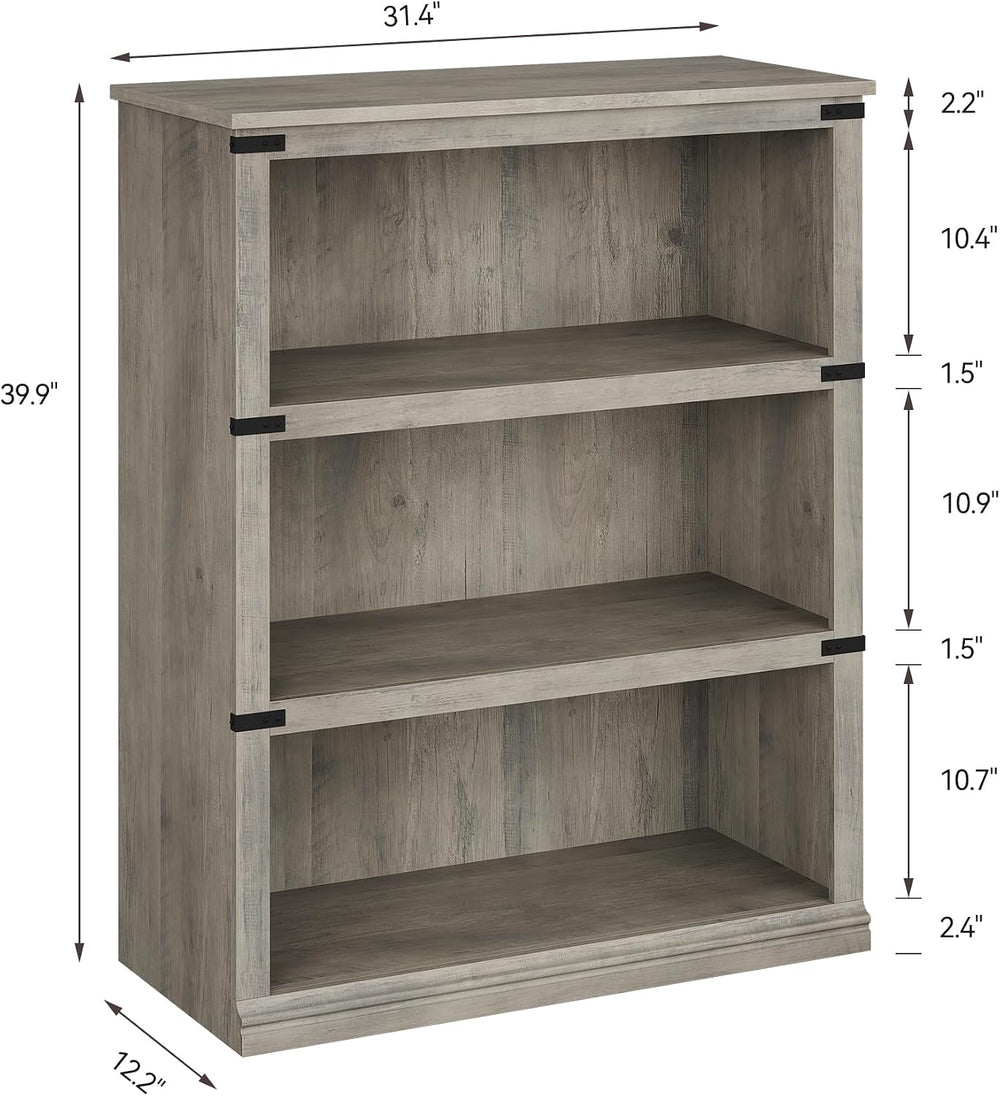 GarveeHome 3 Tier Farmhouse Bookcase, 39.9 in Tall Book Shelf with Storage