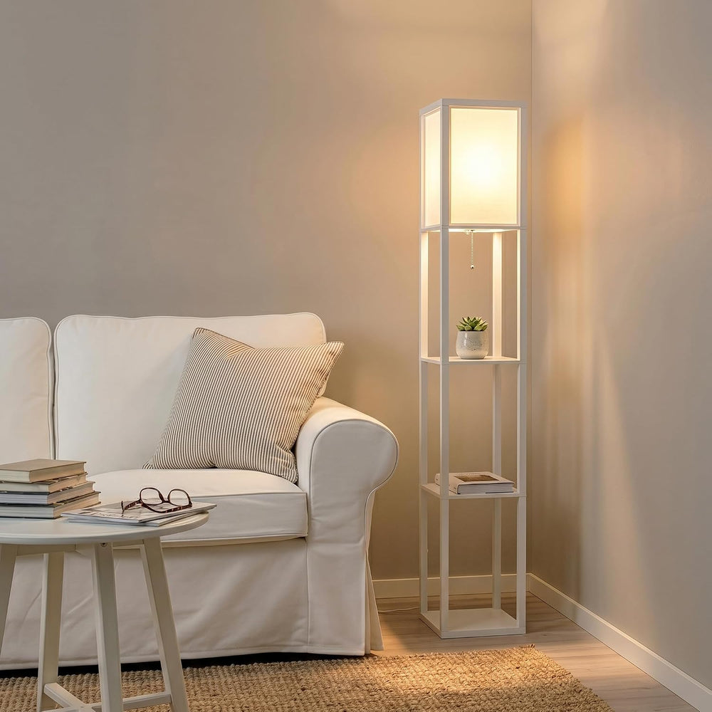 Brightech Maxwell - Modern Shelf Floor Lamp with Lamp Shade & Warm White ...