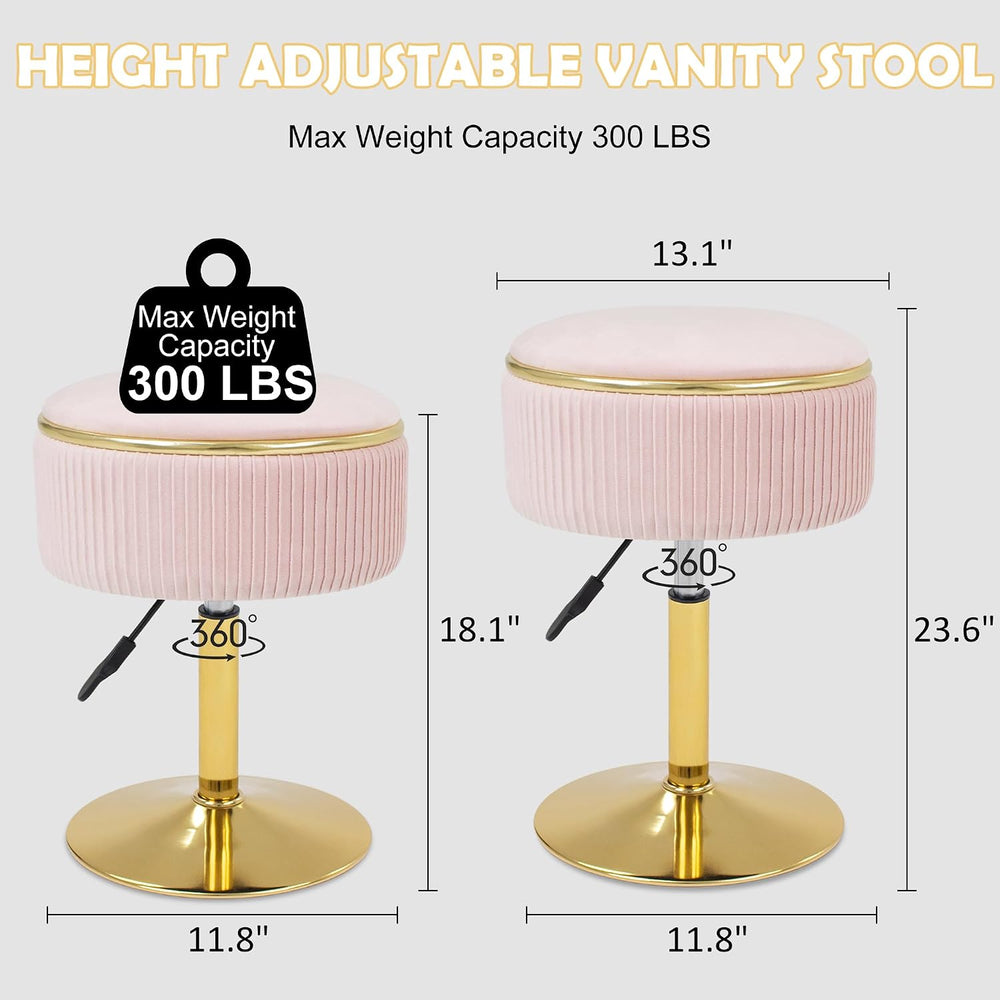 Adjustable Vanity Stool with Storage, 360° Swivel Makeup Stool Chair Small Ve...