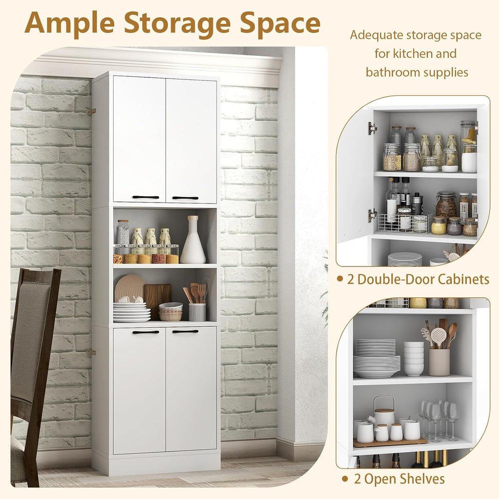 POWERSTONE Wood Kitchen Pantry Cabinet, 75" Tall Bathroom Storage Cupboa...