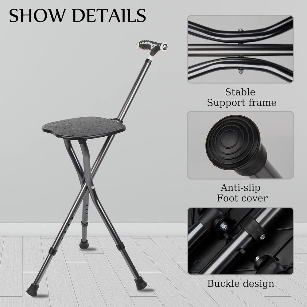 Yayayo Hold 440 lbs Folding Canes with Seat Walking Stick Height Adjustment C...