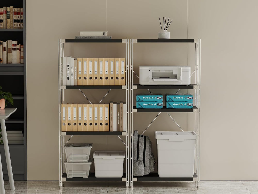 4-Tier Industrial Bookshelf, Wood and Metal Shelf Unit, Storage Bookcase