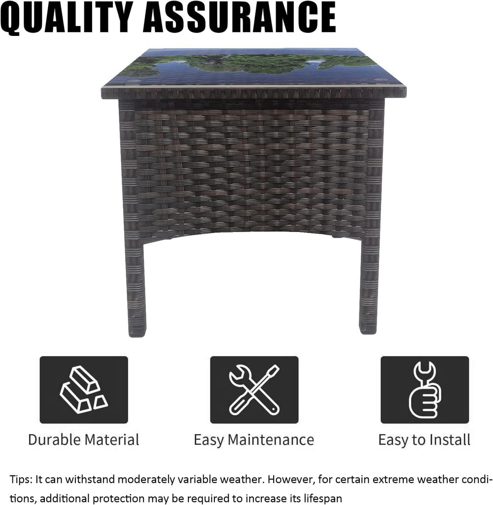 Wicker Rattan Side Table,Outdoor Patio Wicker Table,Modern Patio End Side Tab...