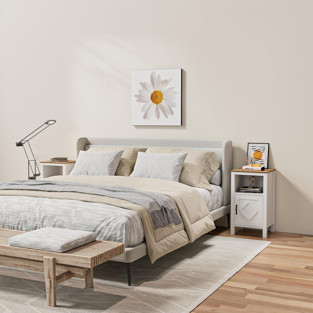 BVIUNTWO Set of 2 Modern White Side Tables with Cabinet & Open Department...