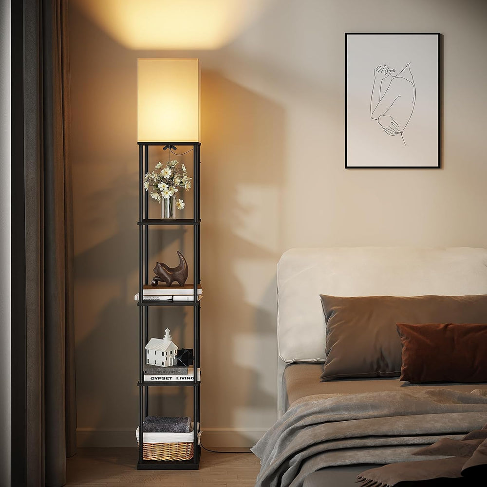 SUNMORY 5 Tier Floor Lamp with Shelves, Modern Square Standing Lamp with 3 Co...