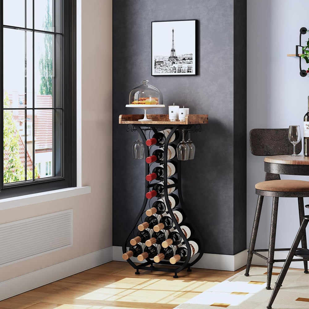 X-cosrack Wine Rack Freestanding Floor, Mini Bar Table Wine Holder Stand Liqu...