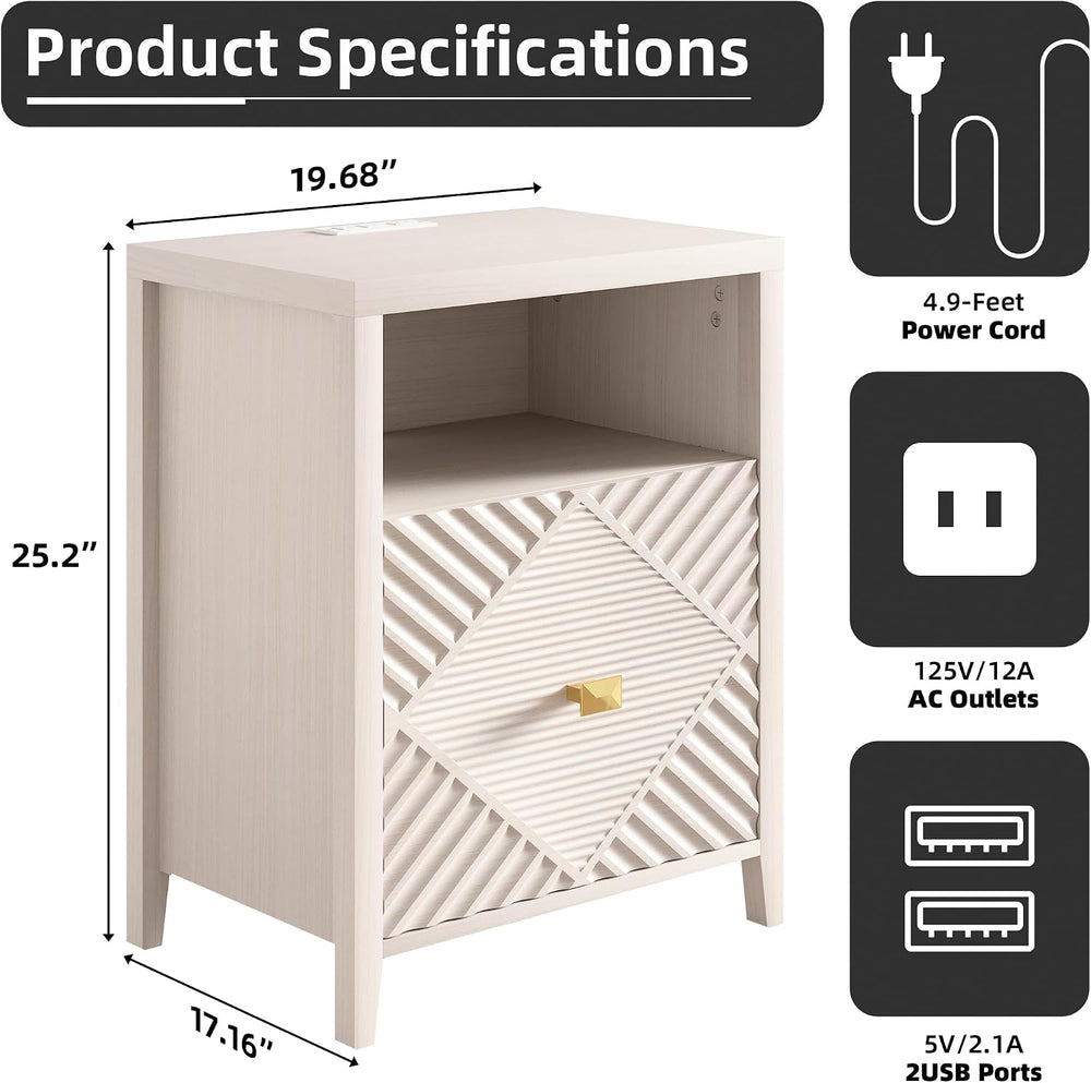 3imothrix End Table Set of 2 with Charging Station, Modern Nightstand with Do...