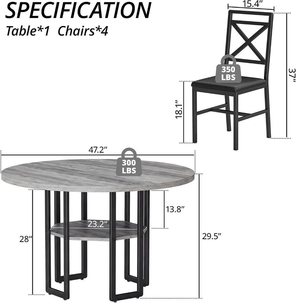 IRONCK Dining Table Set for 4, 47.2 inch Round Kitchen Table and 4 Chairs