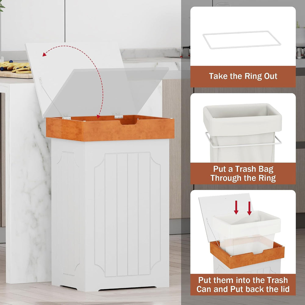 Function Home Trash Can Cabinet, 13 Gallon Kitchen Garbage Can, Wood Recyclin...