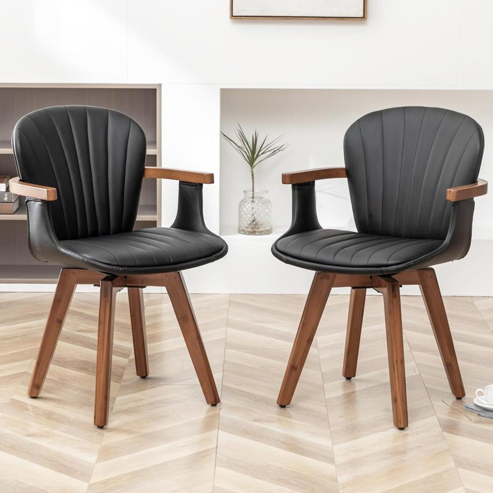 LUNLING Swivel Dining Chairs Set of 4, Mid Century Modern Black Faux Leather ...