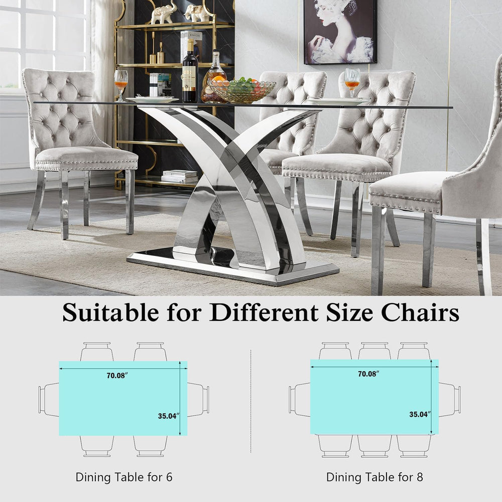 70'' Modern Glass Dining Table for 4-8 People, High Gloss Stainless S...