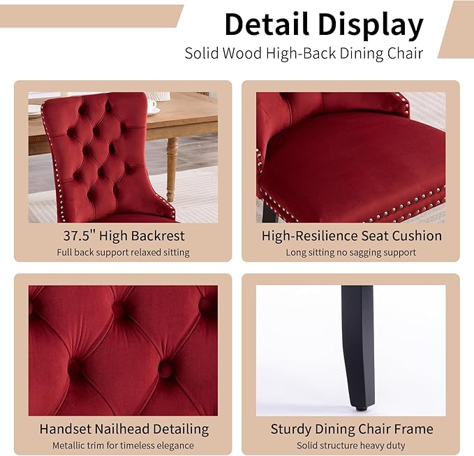 Modern Dining Chairs Set of 4, Tufted Upholstered Dining Chair with Solid Woo...