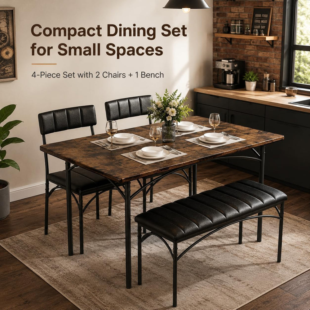 4 EVER WINNER Dining Table Set for 4 with Upholstered Seats, Rustic Brown | 4...