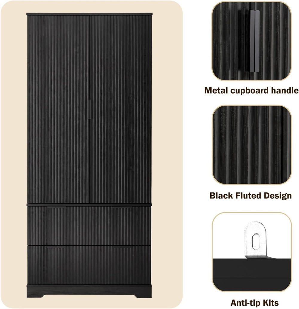 72" Modern Fluted Kitchen Pantry Cabinet with 2 Large Drawers & 8-Do...