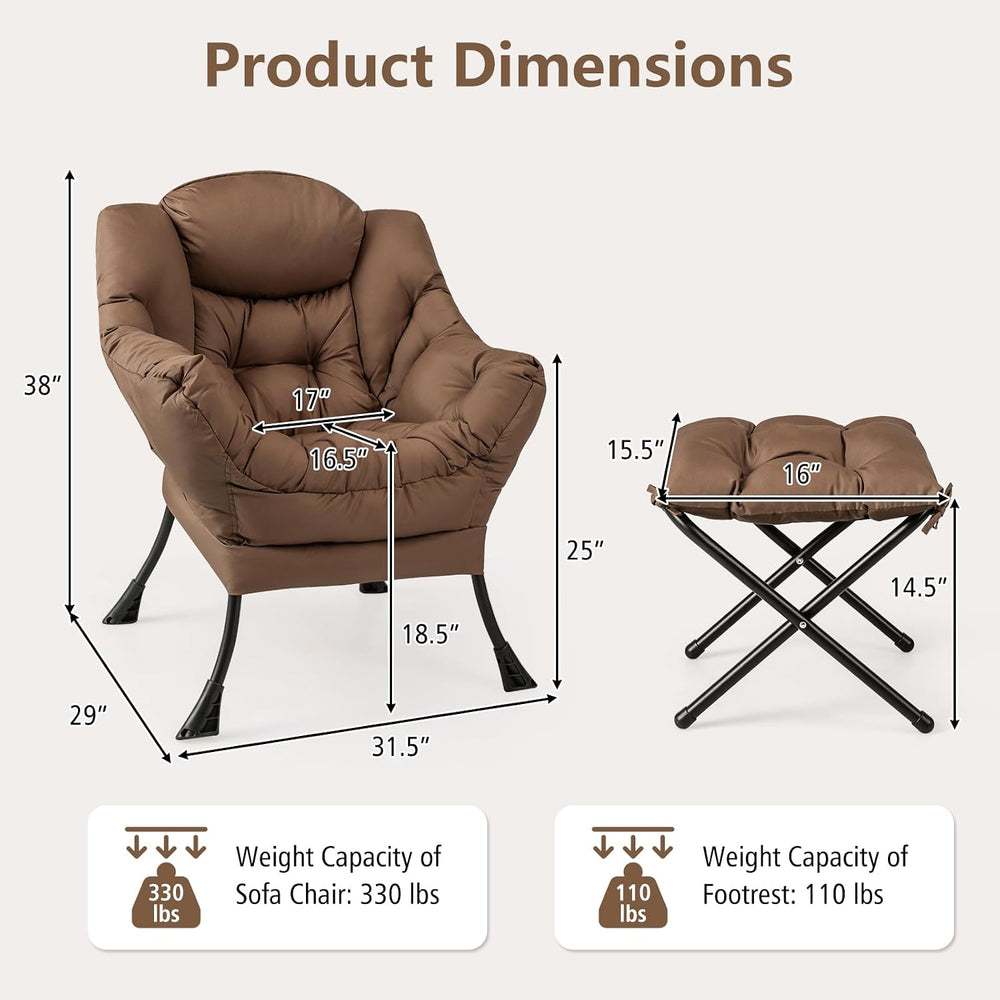 GIANTEX Lazy Chair with Ottoman, Accent Sofa Chair with Folding Footrest, Sid...
