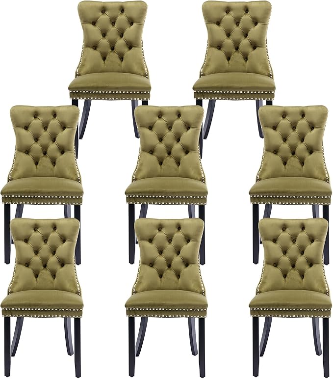 Velvet Upholstered Dining Chairs Set of 8, Modern Style Kitchen Side Chairs w...