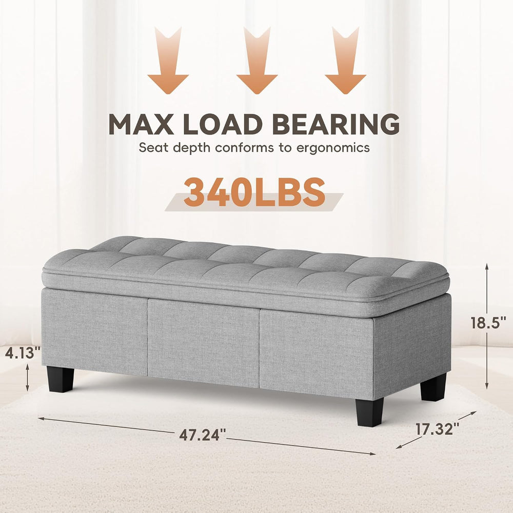 YESHOMY 47 Inches Ottoman with Storage, Light Grey Linen | Storage Bench with...