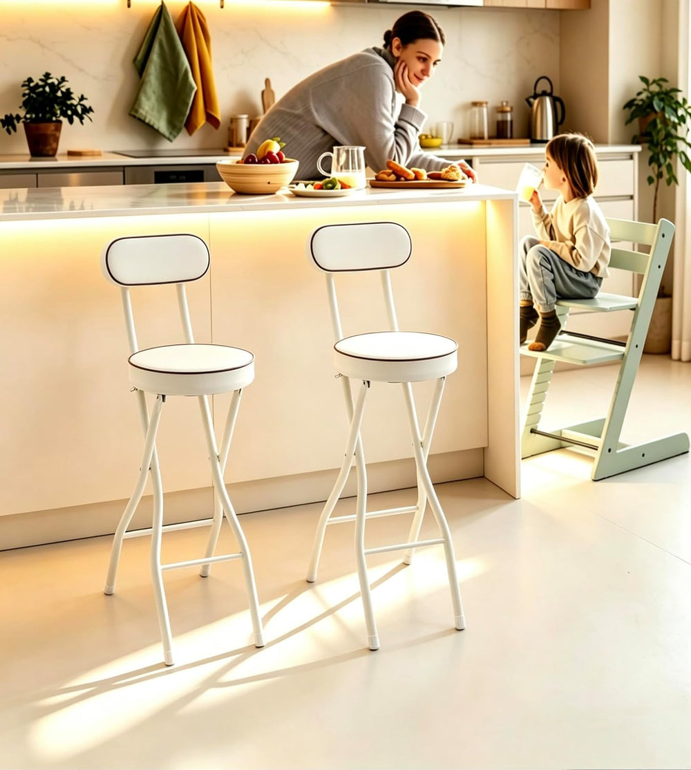 Set of 2-Folding Bar Stool Chair W/Back,Tall Foldable Chair Leather Padded | ...