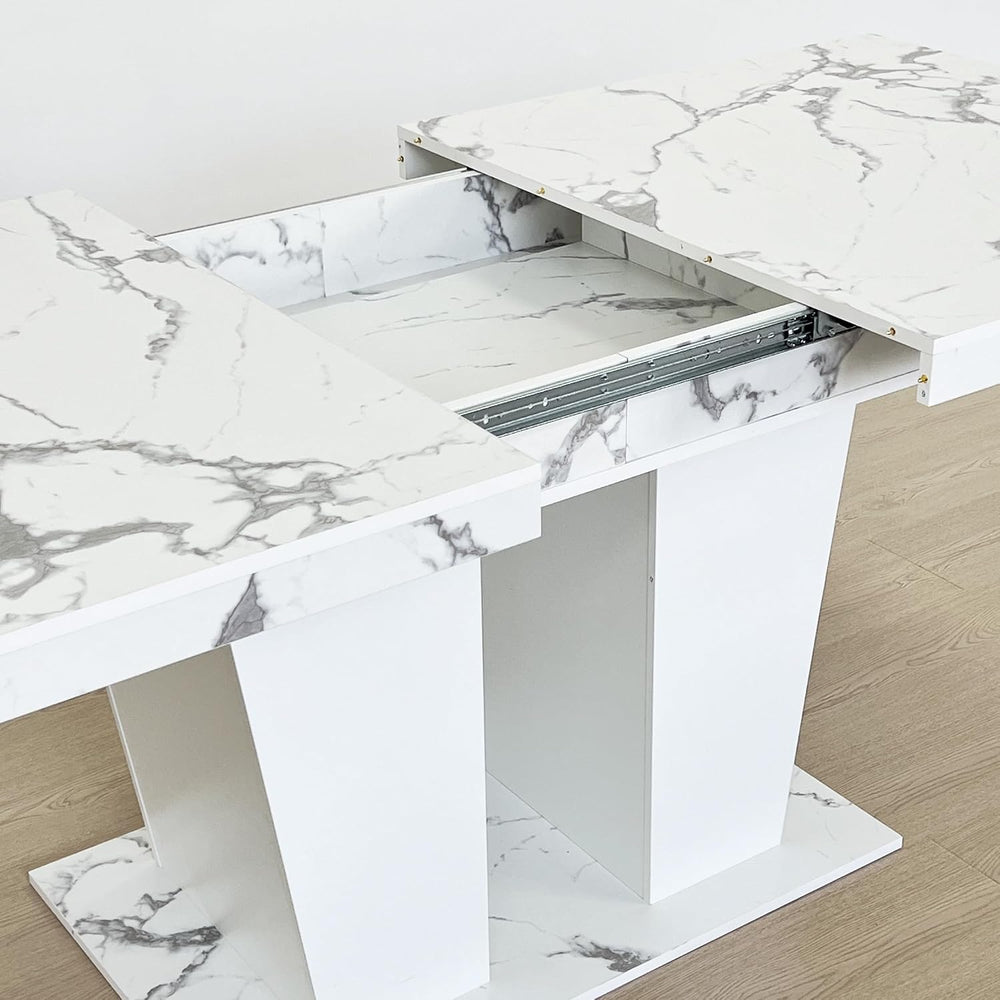 78.74" Extendable Dining Room Table for 6-10 Modern Faux Marble Wooden E...