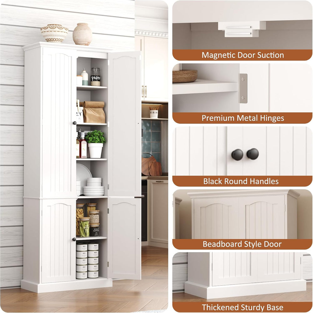 Function Home 72" Kitchen Pantry Cabinet, Tall Wood Storage Cabinet with...