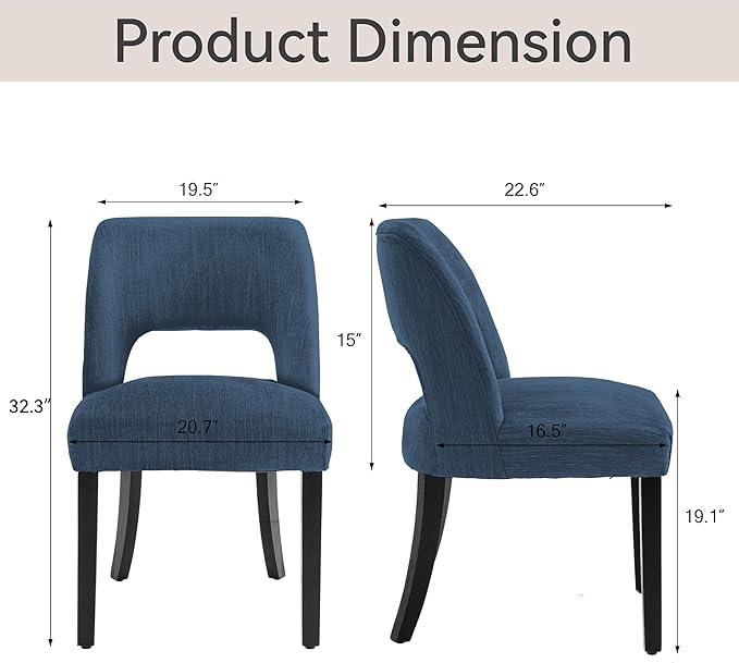 VKNOW Wooden Dining Chairs Set of 6, Modern Fabric Upholstered Dining Room Ch...