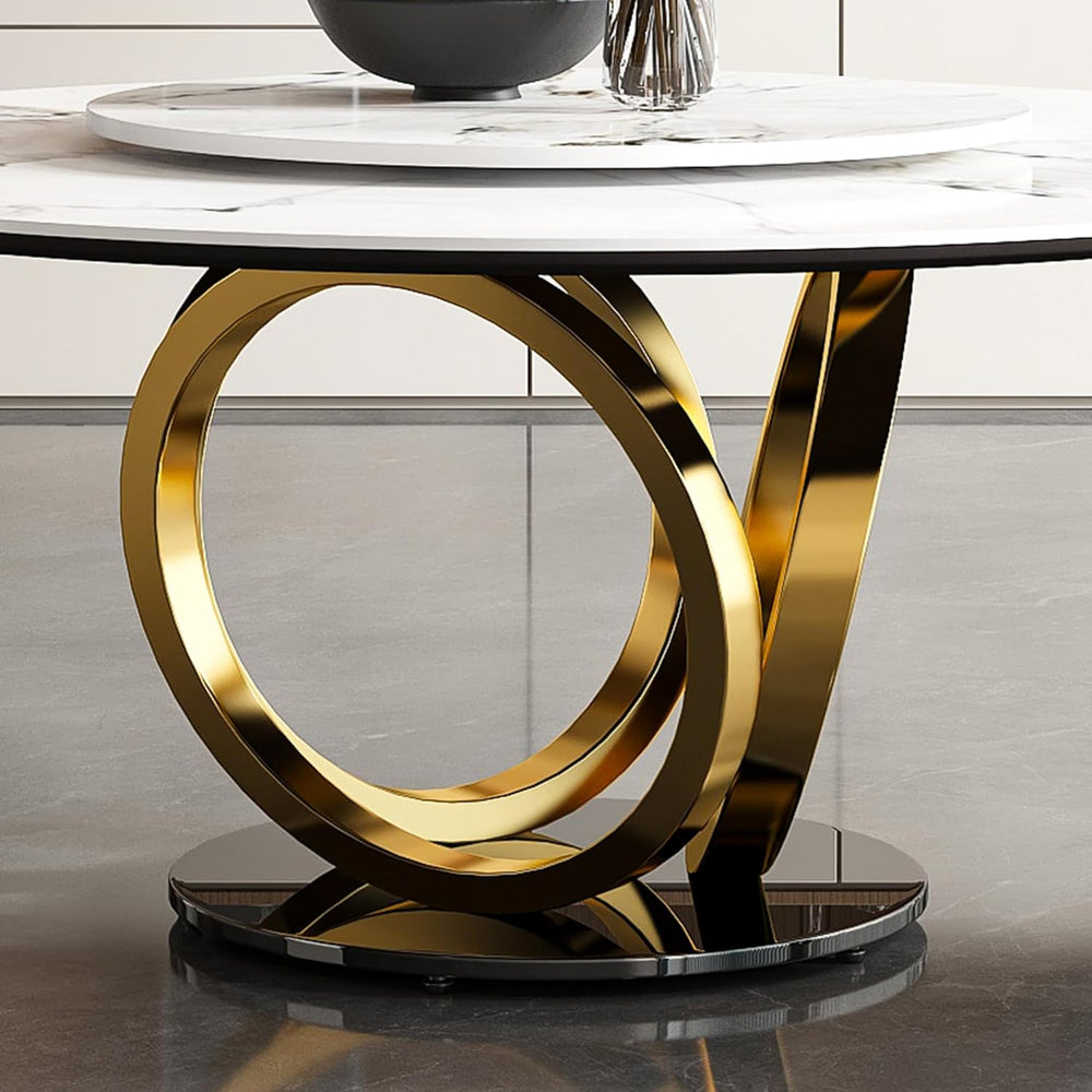 Leavader 59" Round Sintered Stone Dining Table with 31.5" Detachabl...