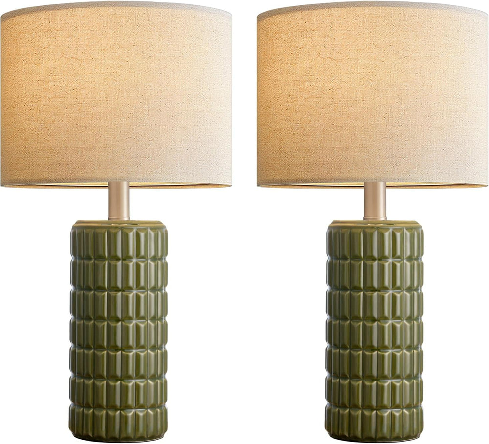 Seealle 23" Modern Ceramic Table Lamps Set of 2, Lamps for Bedroom, Green