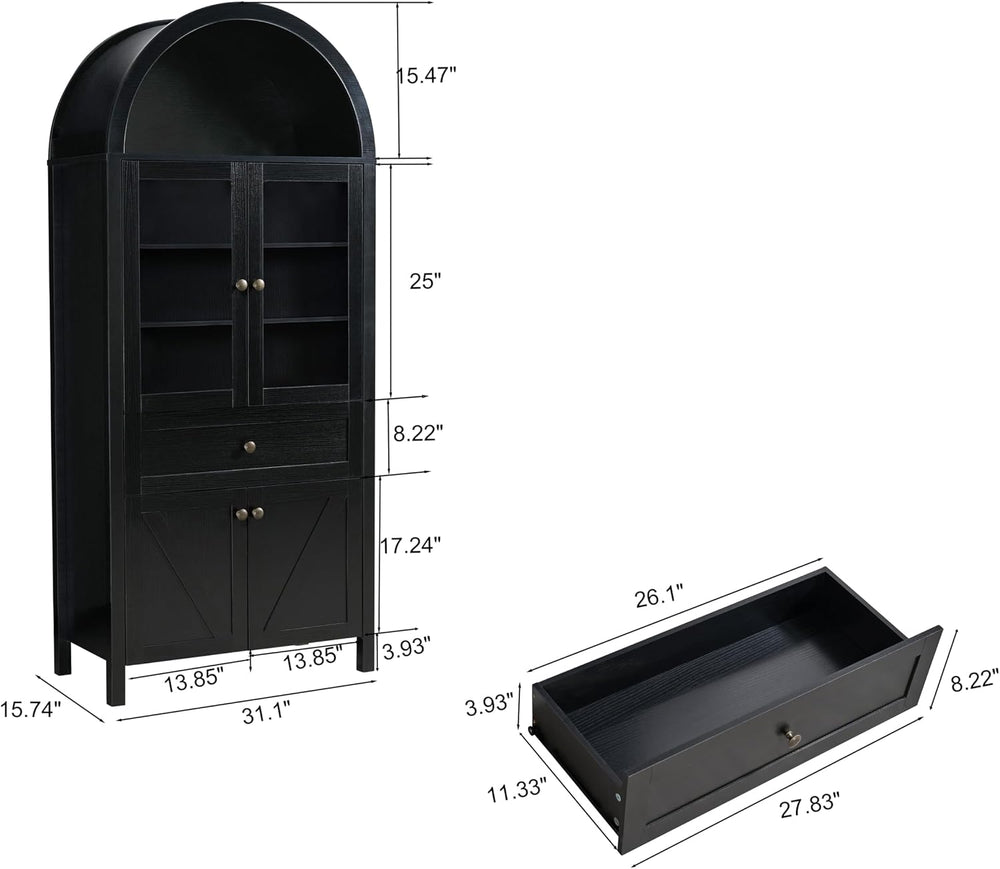 71" Tall Arched Pantry Cabinet, Kitchen Storage Pantry Cabinet, Farmhous...
